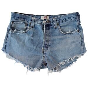 Levi's 501 Cut Off Denim Shorts Womens W34 Light Wash Distressed Frayed Raw Hem